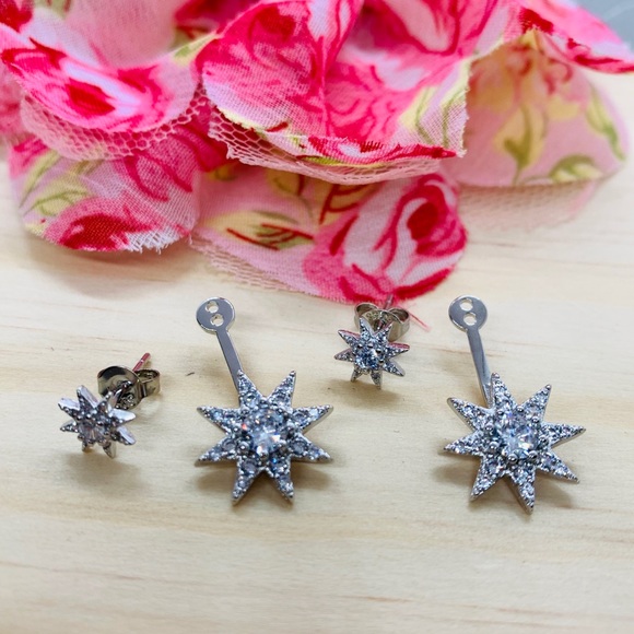 Sterling Silver 925 CZ Star 🌟 Stud Earrings - Picture 2 of 4